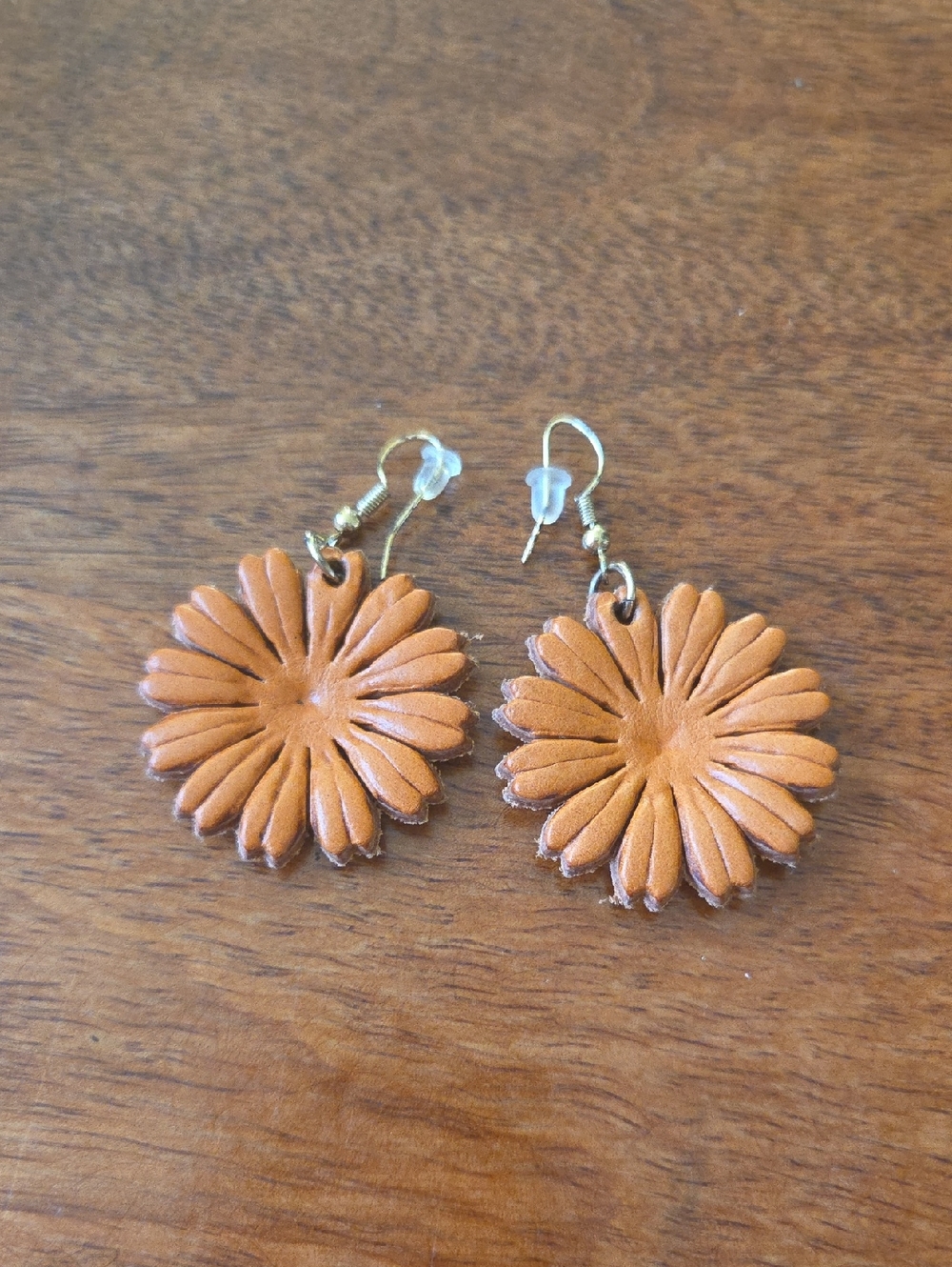Handcrafted Orange Floral Leather Drop Earrings - Women Jewelry